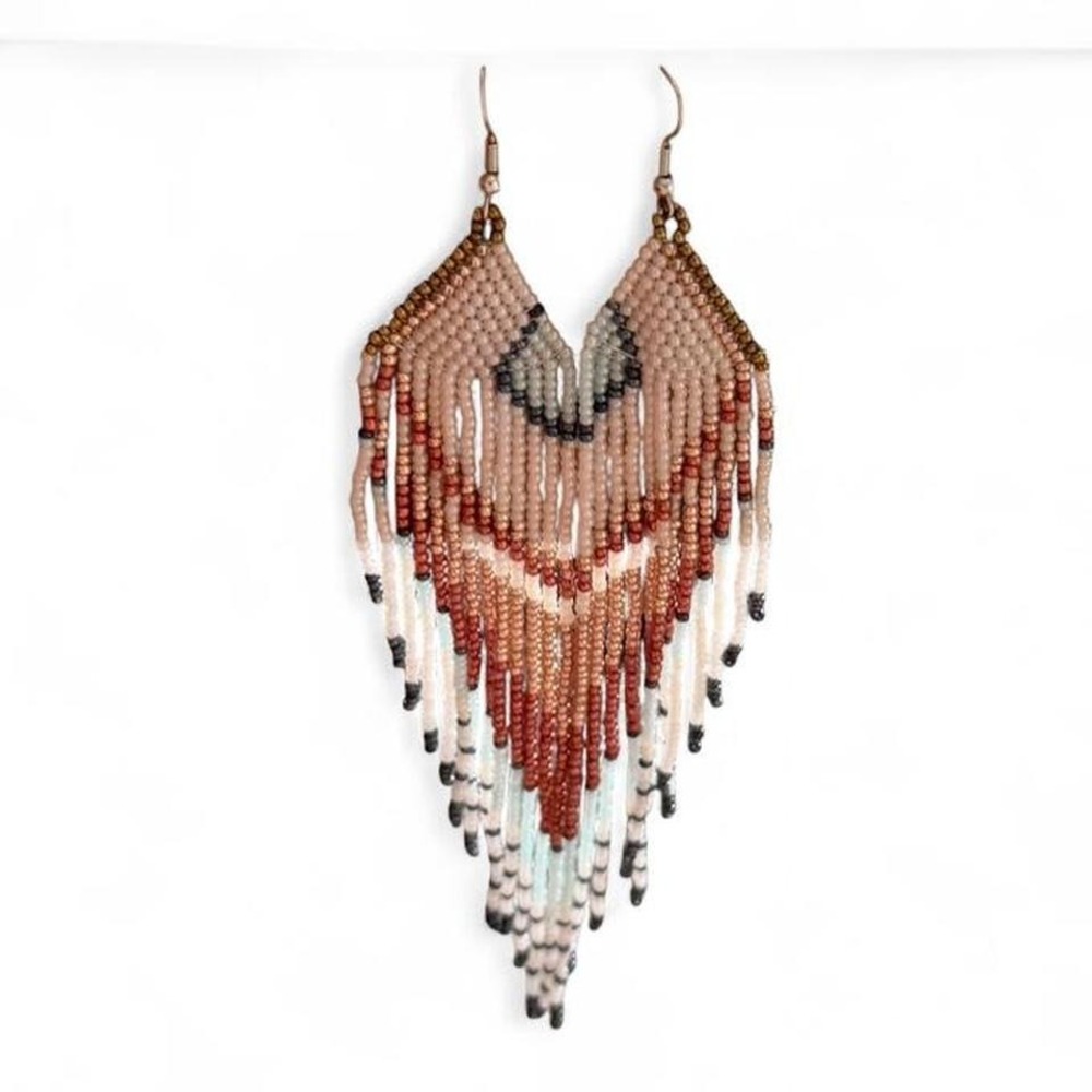 Long Beaded Fringe Earrings‎